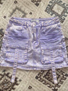 Purple denim cargo skirt